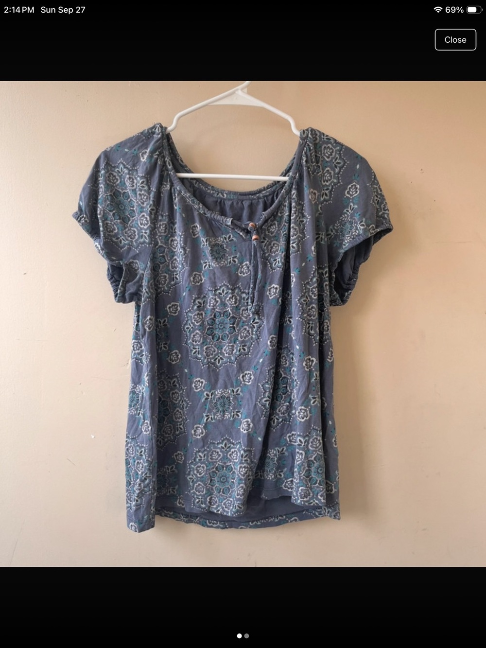 Sonoma Blue Floral Scoop-Neck Short Sleeve Top